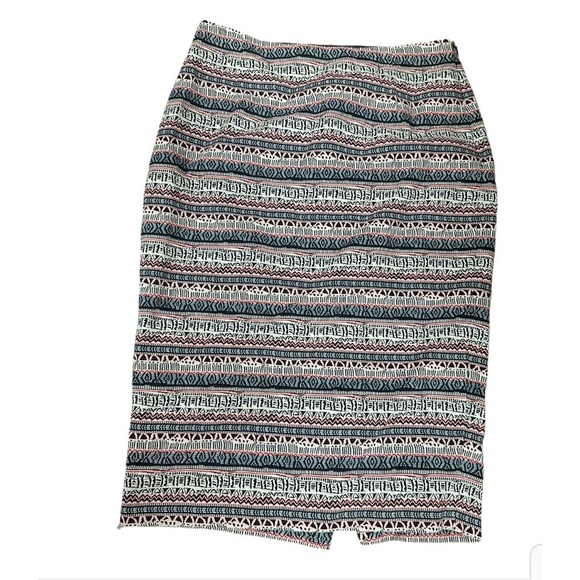 The Limited 4 Straight Pencil Skirt Career Cocktail Black White Pink Aztec Print - Picture 1 of 5